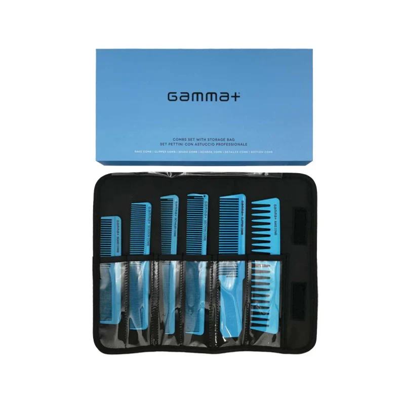 Gamma+ Professional Comb Set Blue Edition – Set 6 Pettini da Taglio con Astuccio