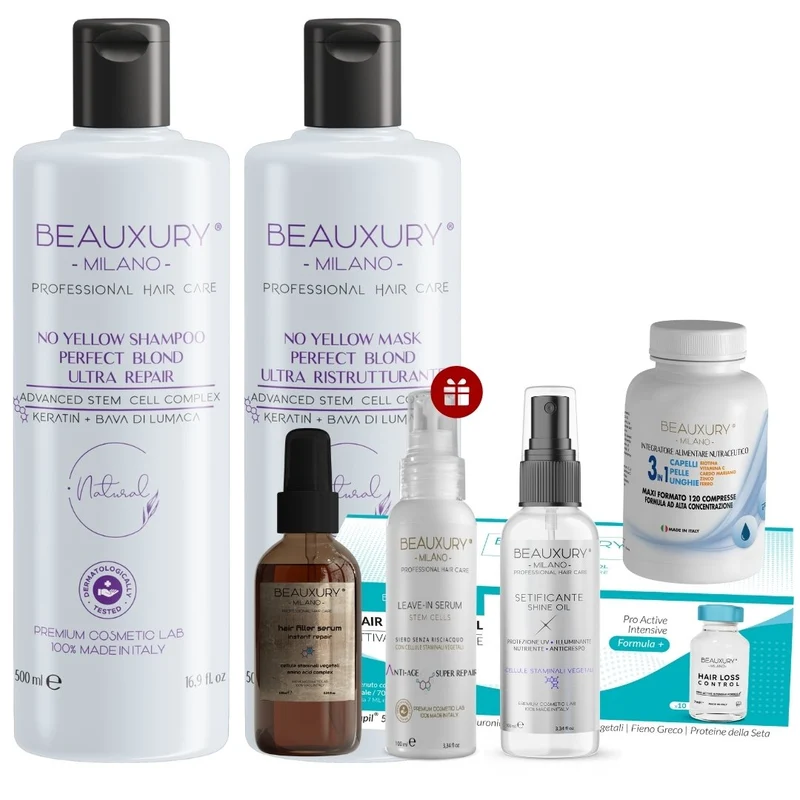 Trattamento Ricostruzione 500ML No Yellow con Filler Serum e Fiale Anticaduta Procapil 5% | Ricostruzione Intensiva | Bundle Kit Promozionale | Biotina | Pro Vitamin Complex