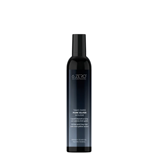 6.ZERO Mousse Antigiallo per Capelli Bianchi, Grigi e Decolorati- Pure Silver- 300 ml
