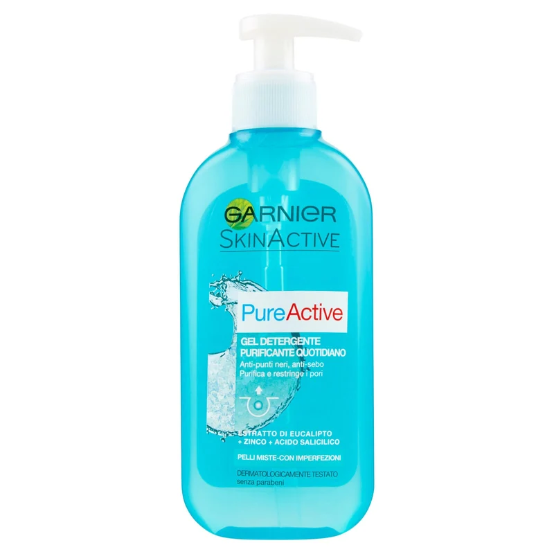 Garnier Gel Detergente Pure Active, Gel detergente purificante quotidiano per pelli miste-con Imperfezioni, 200 ml
