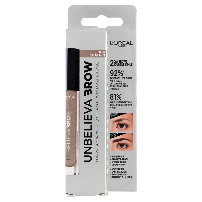 L'Oréal Paris Gel per Sopracciglia a Lunga Tenuta Unbelievabrow, Formula Waterproof, 104 Chataîn