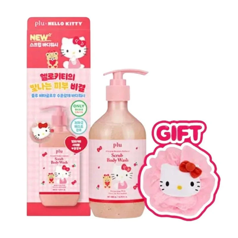 Bagnoschiuma detergente Hello Kitty Vita-Glow Moisture Radiance Scrub 500ml (Melrose) + Spugna da doccia