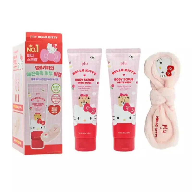 Set scrub corpo Hello Kitty 200g x2 (White Musk) + fascia per capelli con salviettina detergente