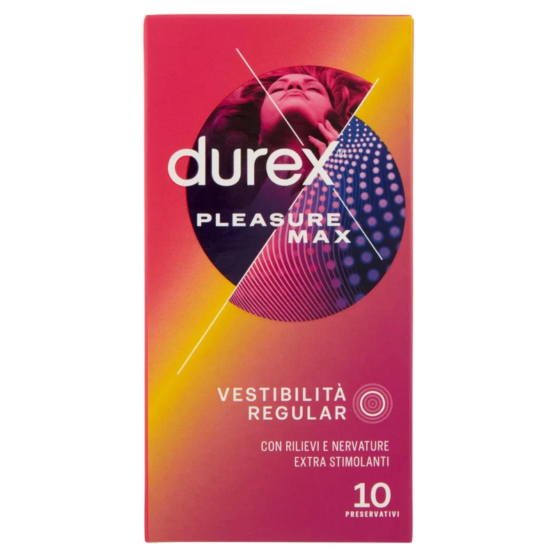 Durex Preservativi Pleasuremax Lubrificati con Rilievi e Nervature Esterne, 10 Profilattici