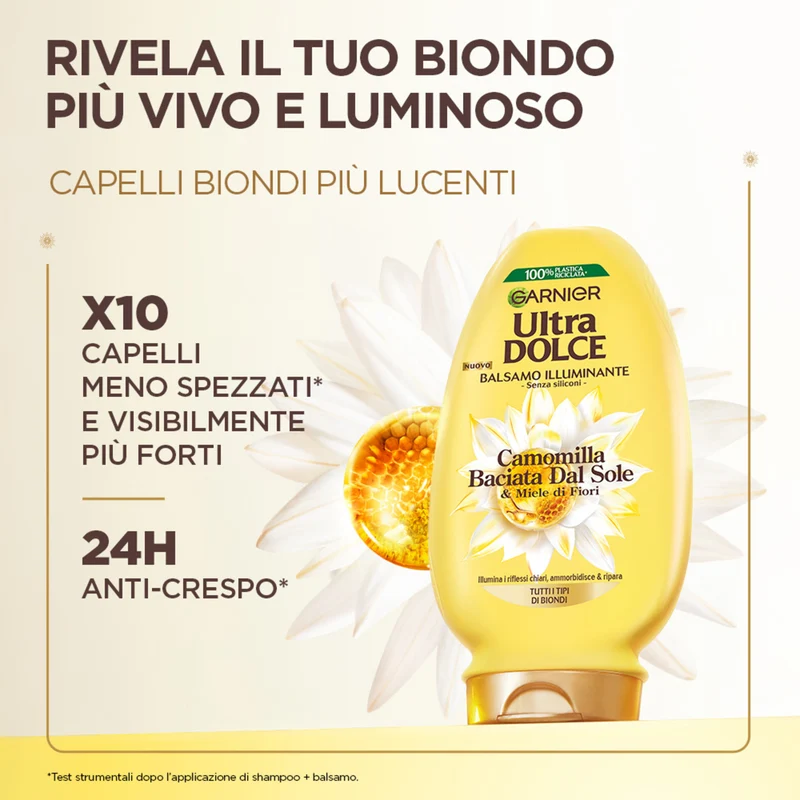 Garnier Balsamo Ultra Dolce Camomilla e Miele, Balsamo per Capelli Chiari, 200 ml