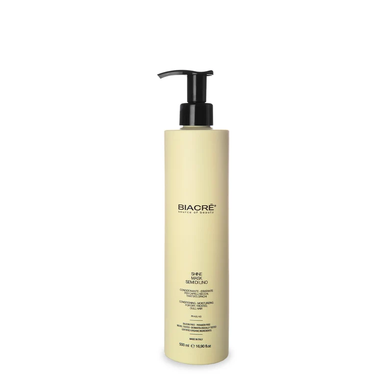 BIACRÉ Maschera Shine Semi di Lino- per Tutti i Tipi di Capelli-
