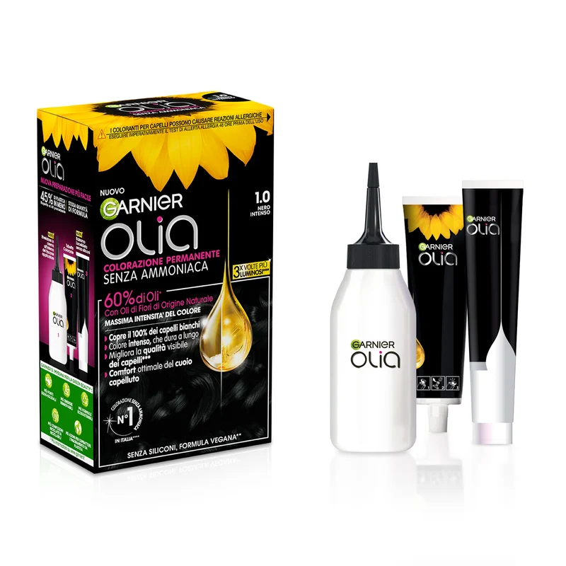 Garnier Tinta Capelli Olia, Colorazione permanente senza ammoniaca Nero Intenso (1.0)