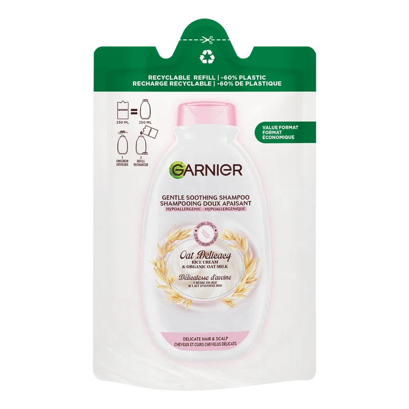 Garnier Ultra Dolce Dolcezza d'Avena, Eco-Ricarica Shampoo Delicato Lenitivo 250ml