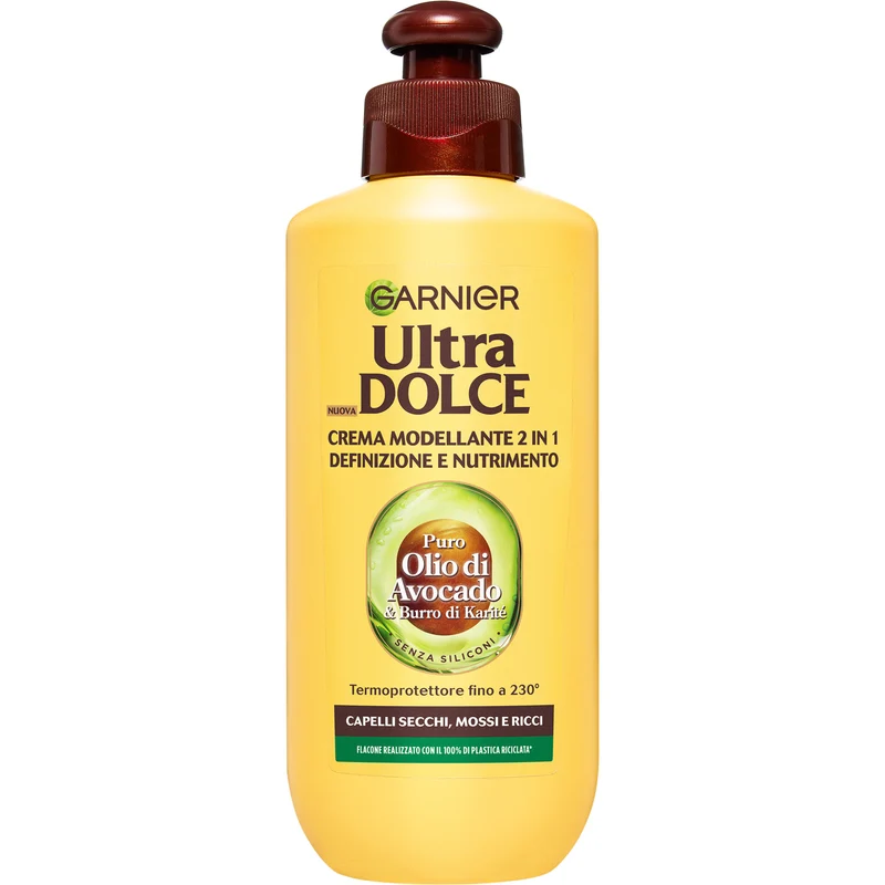 Garnier Ultra Dolce, Puro Olio di Avocado e Burro di Karit‚, Crema Modellante 2 in 1 Definizione e Nutrimento, 200ml
