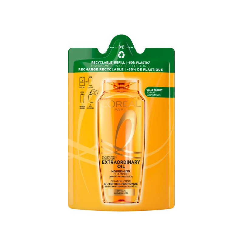 Elvive Olio Straordinario Shampoo Nutrimento Sublime Ricarica per Capelli Secchi, per un nutrimento intenso e istantaneo.