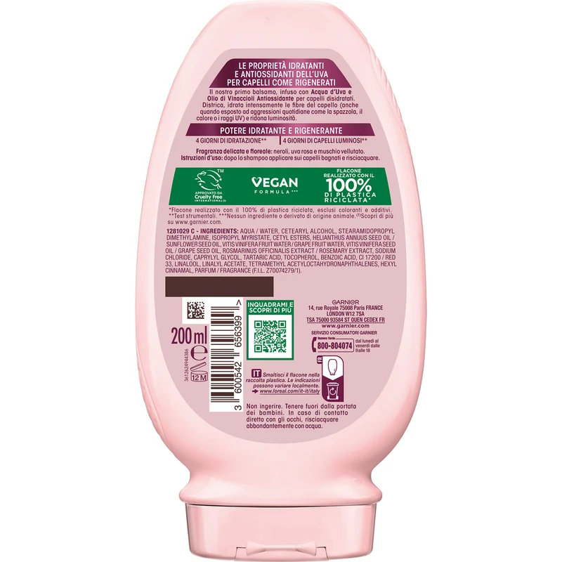 Garnier Ultra Dolce, Idratazione d'Uva, Balsamo Idratante & Rigenerante, 200ml
