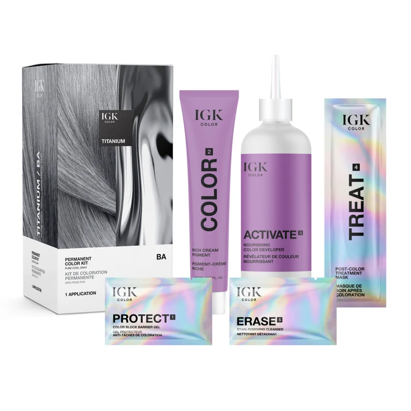 IGK Permanent Color Kit Titanium- Pure Cool Gray