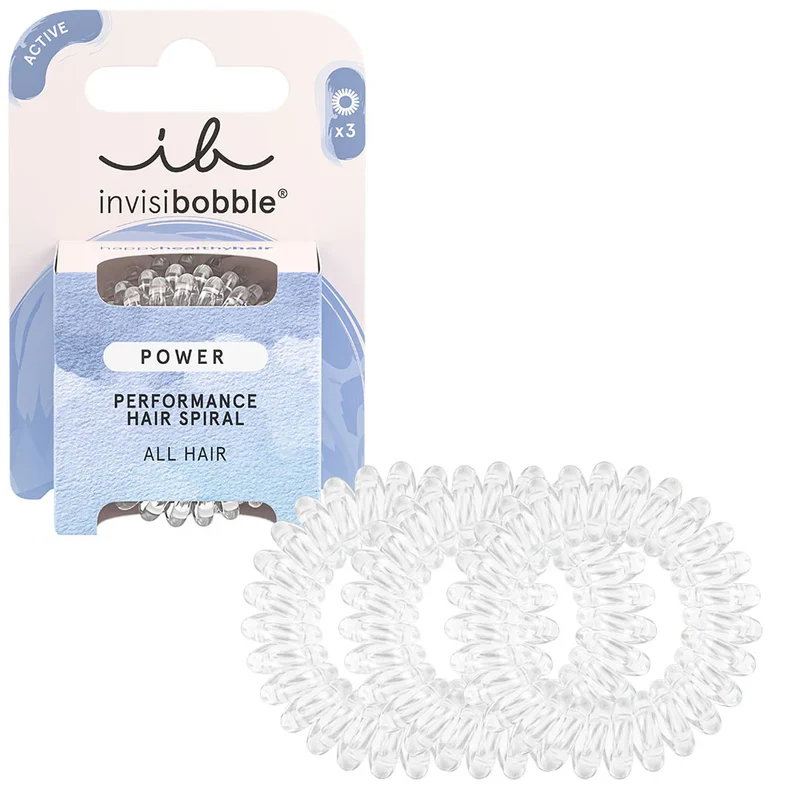 Power Hair Spiral Hair Ties Crystal Clear 3pc