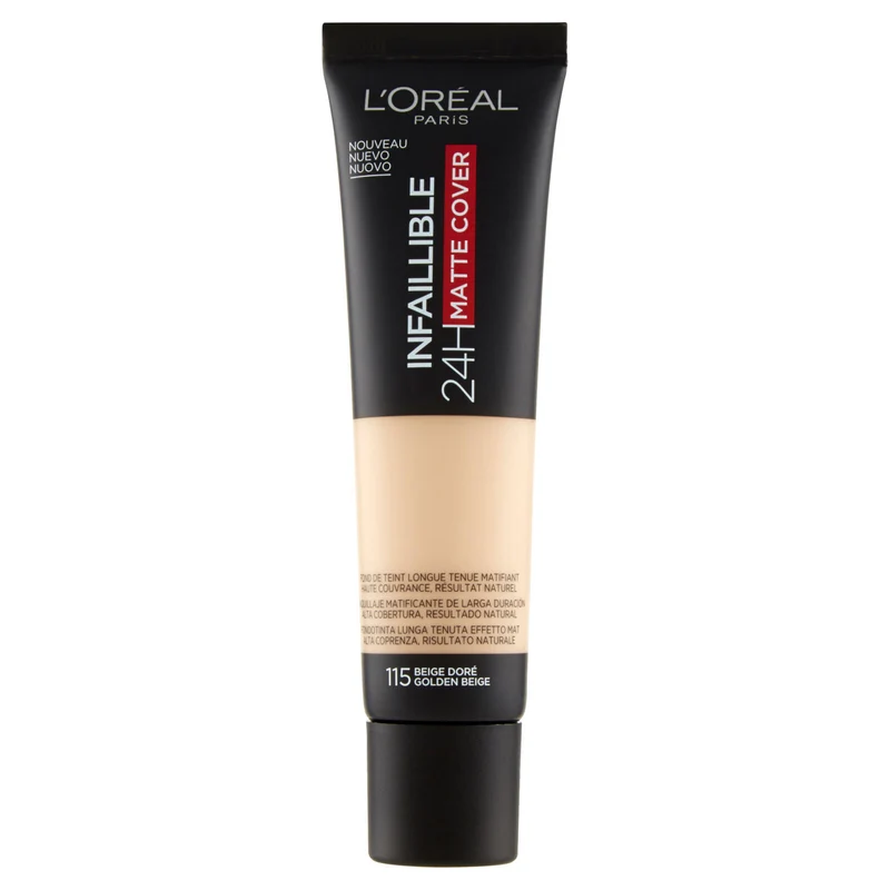 L'Oréal Paris Fondotinta Ultra-Coprenza Infaillible 24h Mat Cover, Finish Matte, 115 Beige