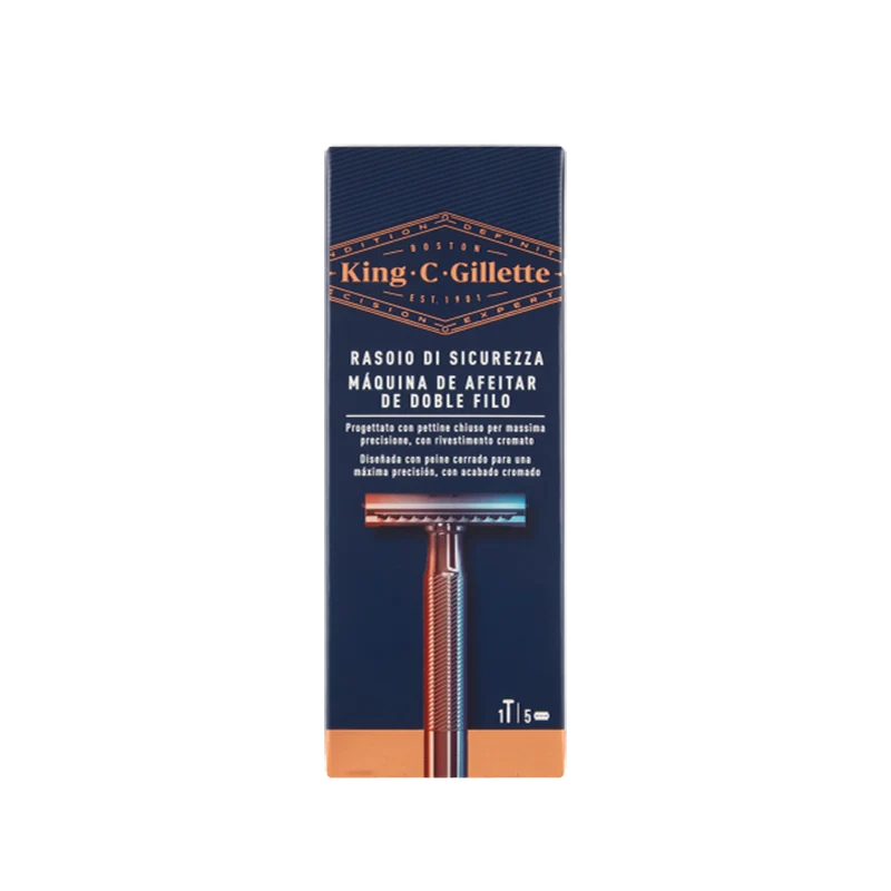 Gillette - Rasoio di Sicurezza Uomo Manico + 5 Lame di Ricambio - Per rifinitura basette e contorno barba