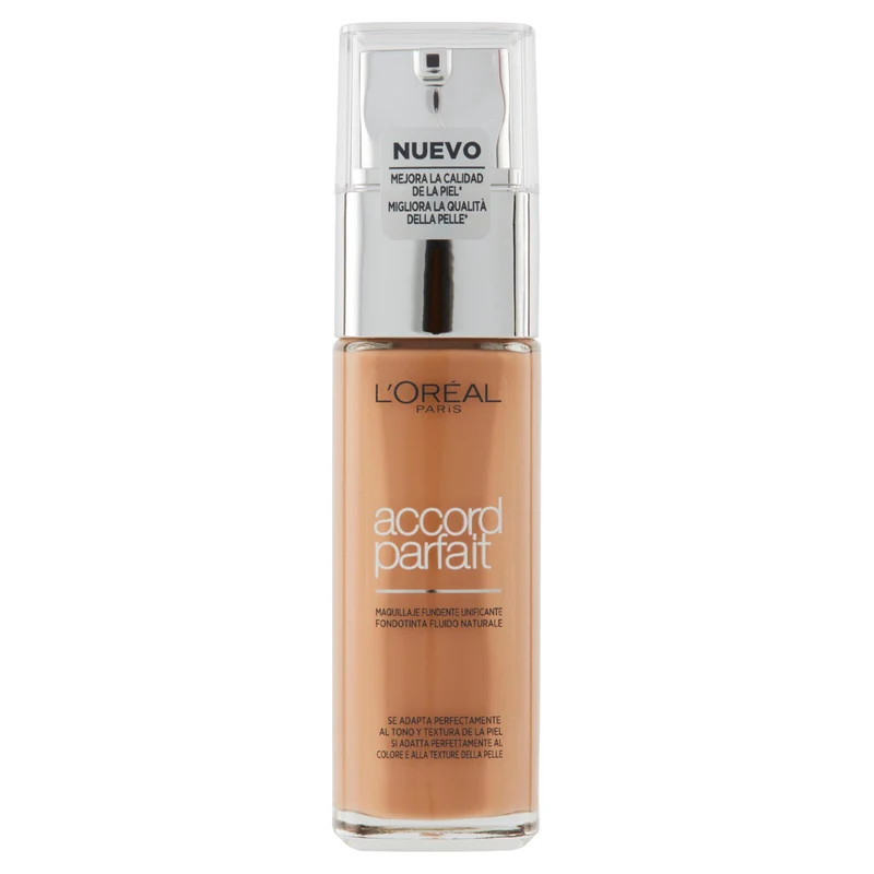 L'Oréal Paris Accord Parfait Fondotinta Liquido Arricchito con Acido Ialuronico 7.D/7.W Ambre Doré
